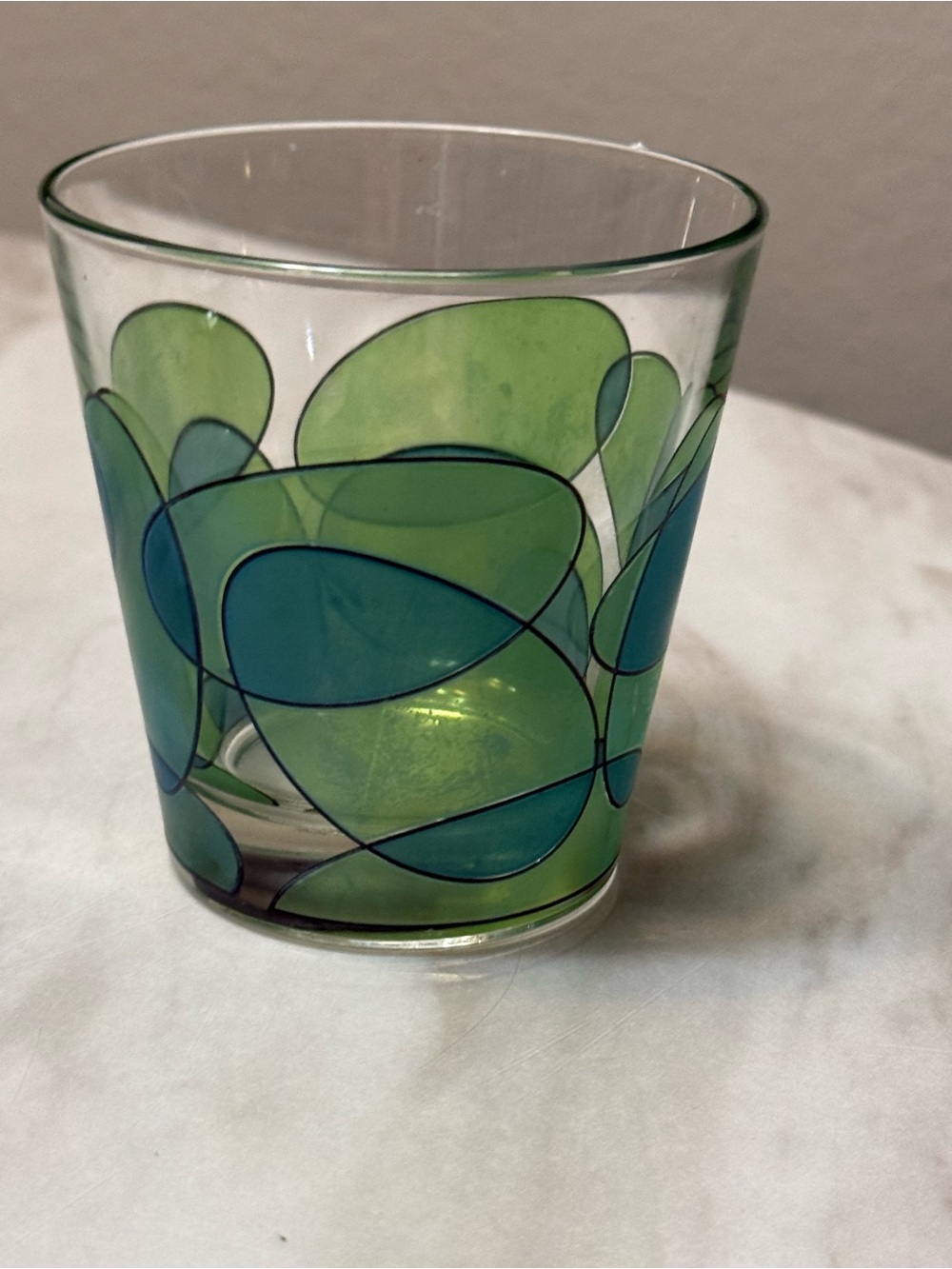 Cerve Glass Tumbler Green Stained Glass Italy  3.75”T